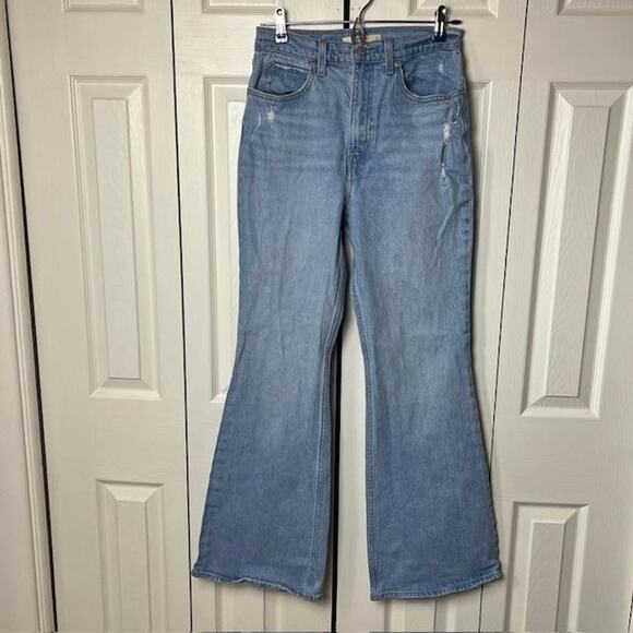 Levis Premium 70s High Flare Jeans Womens 27 Distressed Retro Denim Pants - Picture 1 of 12